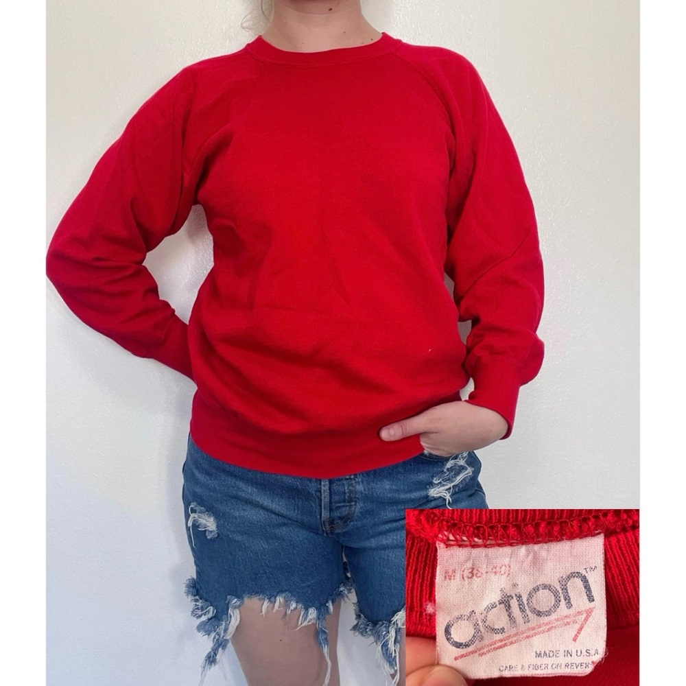 🌱5/$25🌱 Action | Vintage 90s Bright Red Crewneck Sweater Sweatshirt